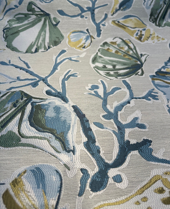 Making Waves Breeze Green Seashells Jacquard Swavelle Fabric By The Yard