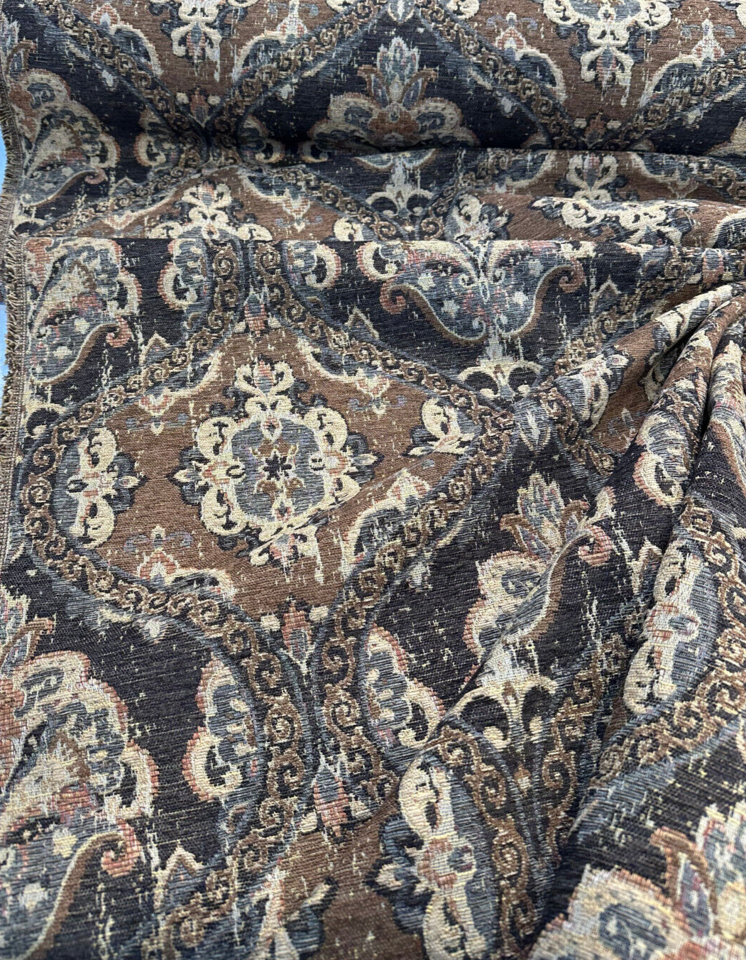 Upholstery Paisley Chocolate Teal Fairchild Chenille Fabric By The