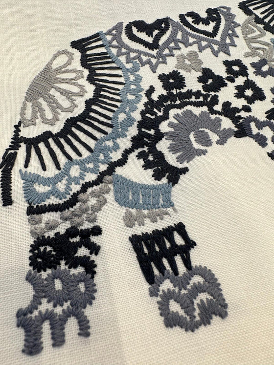 Elephant Stitch Make your mark Blue Smoke Embroidered Fabric