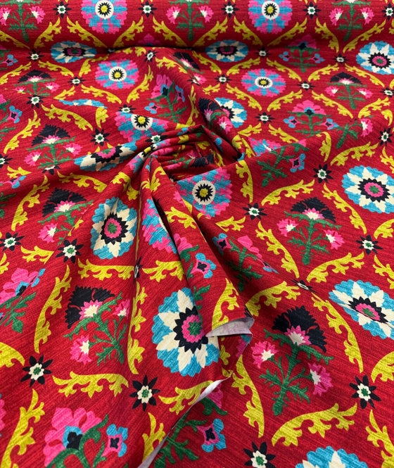Waverly Mayan Medallion Red Desert Flower Fabric 