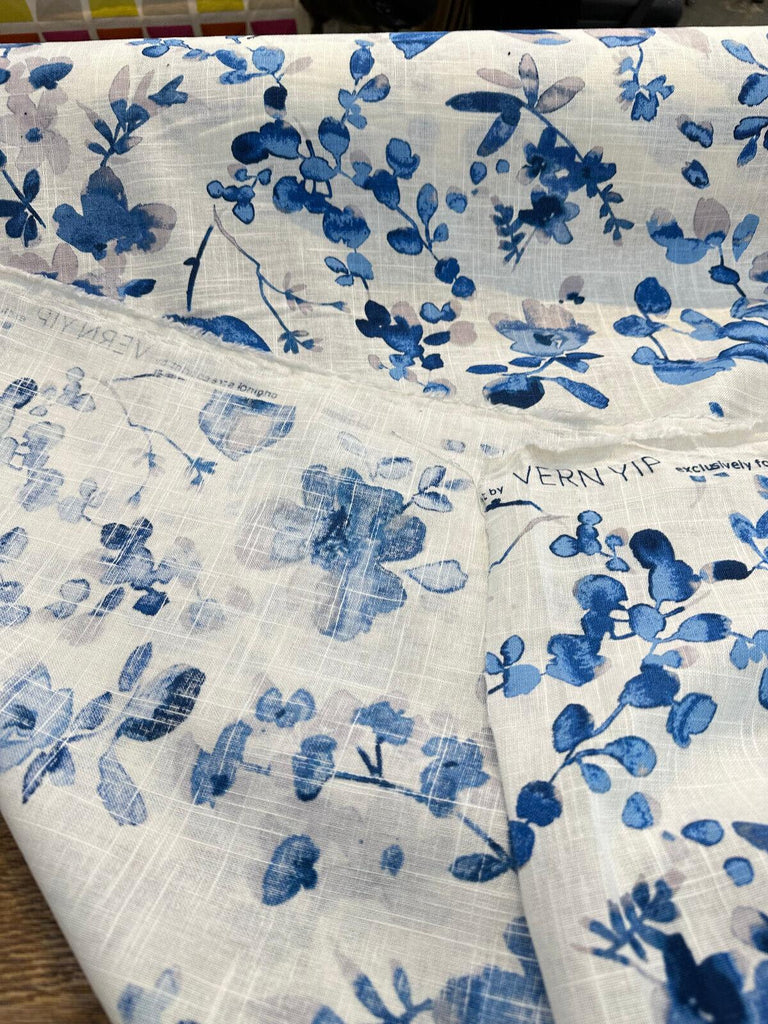 Trend Vern Blue Floral D3367 Linen Drapery Upholstery Fabricut Fabric ...