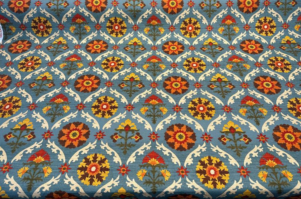 Waverly Mayan Medallion Adobe Blue Flower Fabric 
