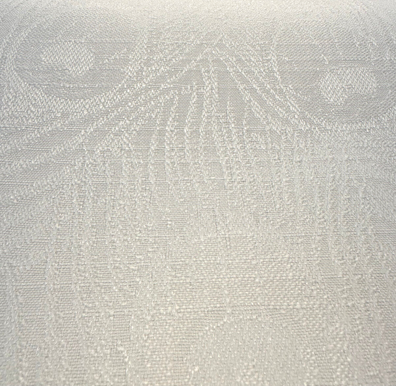 White Peacock Feather Finch Vanilla Damask Jacquard Fabric 
