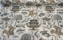  Kumano Toile Topaz Tan Asian Pagoda Print Fabric