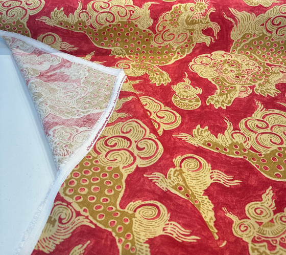 P Kaufmann Dunmore Dragons Red Cinnabar Linen Fabric