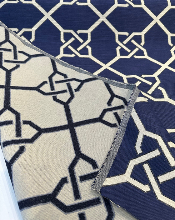 Bridle Navy Blue Geometric Jacquard Upholstery Regal Fabric