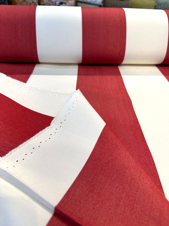 Sunbrella Classic Cherry Red Regal Stripes White Outdoor Fabric
