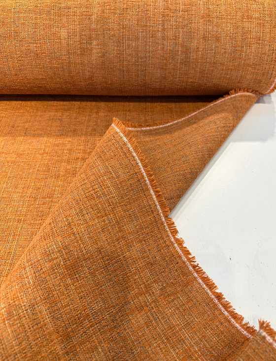Win Win Pekoe Orange Tweed Chenille Upholstery Fabric by the yard