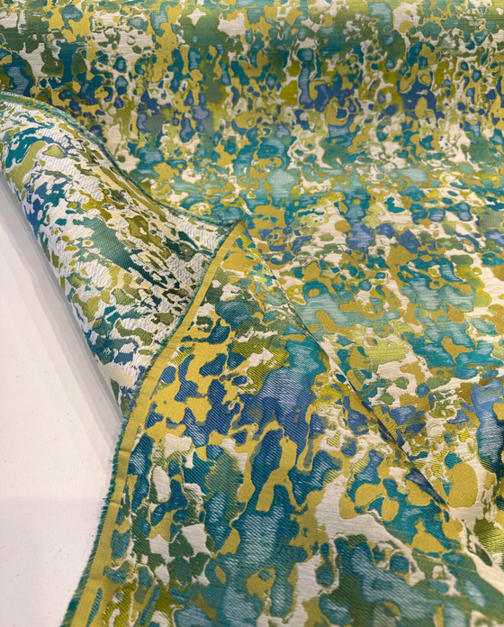 Rousseau Lagoon Green Blue Silk Linen Jacquard Fabric 
