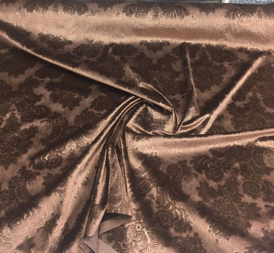Italian Cut Chocolate damask Cotton Embossed Upholstery fabric