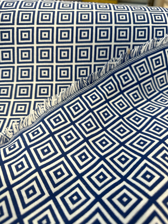 Checkers Royalty Blue High UV Outdoor Upholstery Fabric By the yard