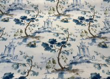 Chino Blue Toile Chinoiserie Pagoda Drapery Upholstery Fabric