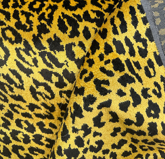Jacquard Velvet Exotic Leopard Black Gold Heavy Upholstery Fabric By The Yard
