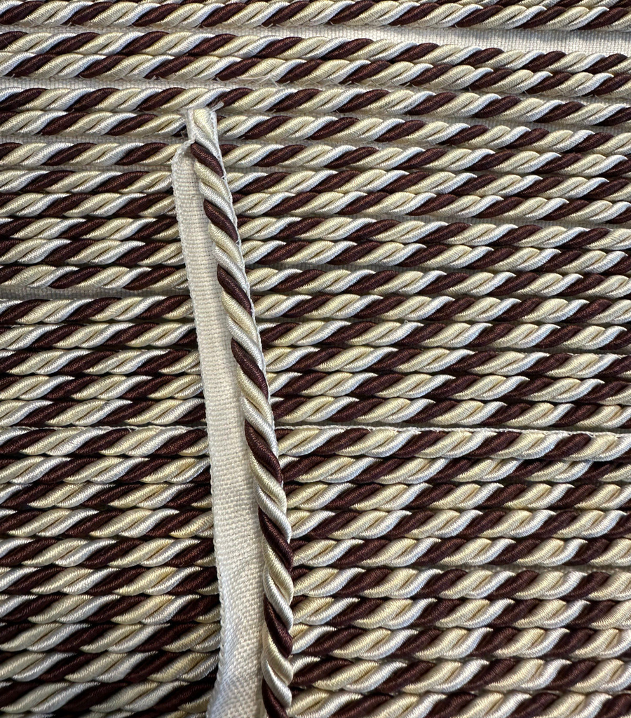 Brown with Cream Beige Mini Trim Rope with Gimp Drapery Upholstery By The Yard