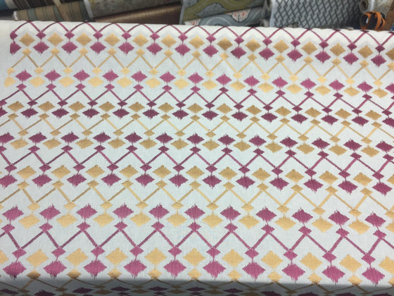 Bali Embroidered Raspberry Lavander and gold  Polyester Cotton fabric 