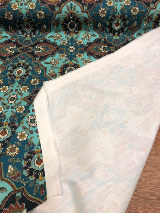 Magnolia Quatrefoil Aqua Drapery Upholstery Bartson Fabric 