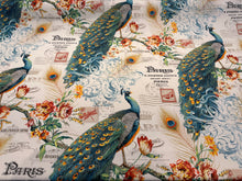 Teal Peacock Bird Floral Branches Drapery Upholstery Fabric by the yard