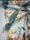 Teal Peacock Bird Floral Branches Drapery Upholstery Fabric by the yard