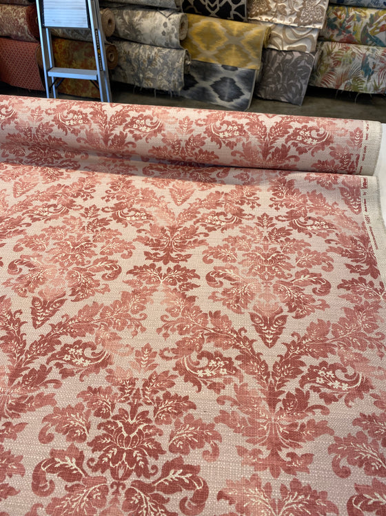 Salmon Floral Damask Canvas Upholstery Teflon finish Fabric by the yard