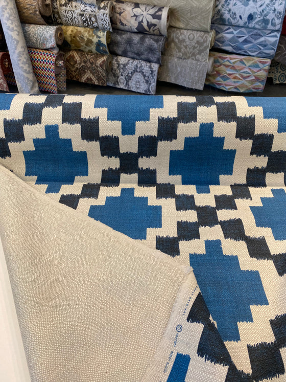 Paty Blue Bird Eye Linen Upholstery Teflon finish Fabric | Affordable Home Fabrics