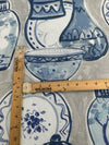 Zilian Blue Chinoiserie Vases Drapery Upholstery Fabric by the yard